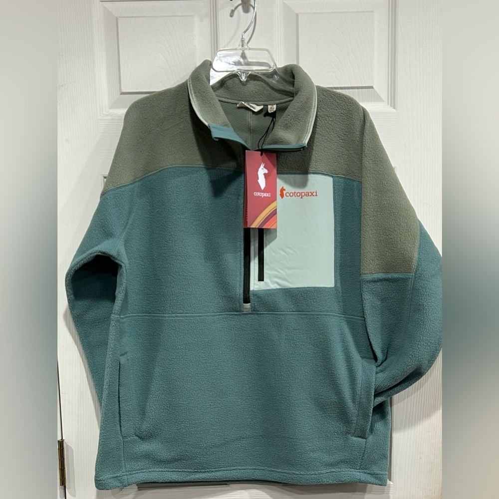 Cotopaxi Men’s Large Abrazo Half-Zip Fleece Jacket Blue Cream Brush NWT